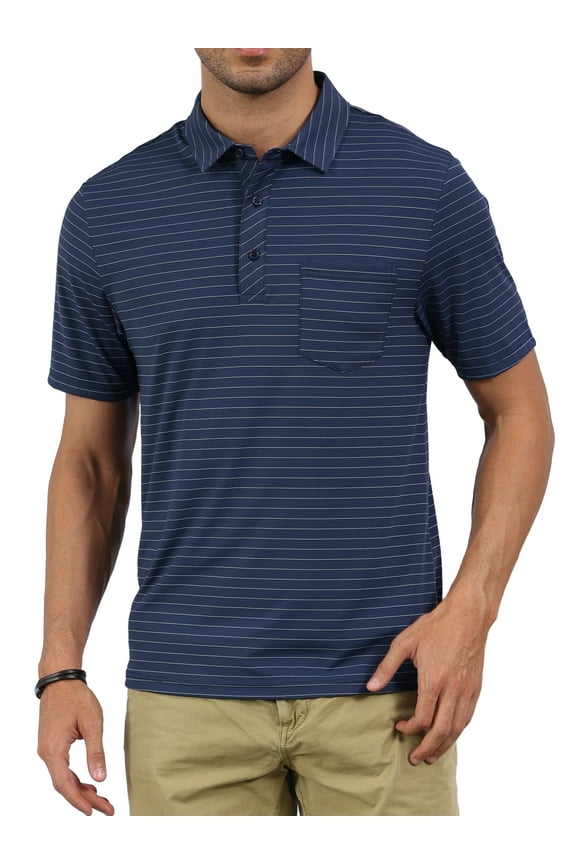 Mens Polo Shirts Short Sleeve Casual Striped Stylish Dry Fit Performance Designed Collared Golf Polo Shirts for Men Blue L