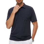 Weilanxin Mens Polo Shirts Short Sleeve Casual Striped Stylish Dry Fit Performance Designed Collared Golf Polo Shirts for Men Dark Blue M
