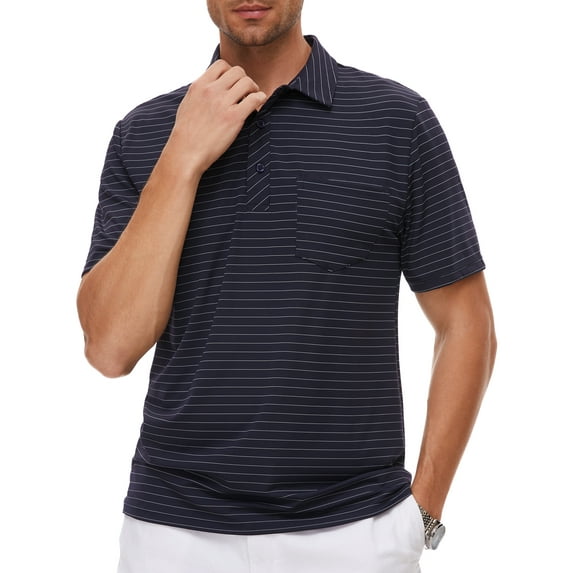 Weilanxin Mens Polo Shirts Short Sleeve Casual Striped Stylish Dry Fit Performance Designed Collared Golf Polo Shirts for Men Dark Blue S