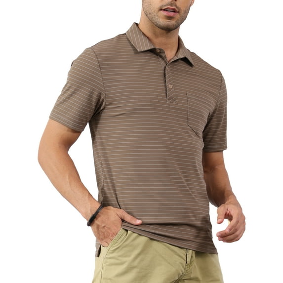 Weilanxin Mens Polo Shirts Short Sleeve Casual Striped Stylish Dry Fit Performance Designed Collared Golf Polo Shirts for Men DarkKhaki 2XL