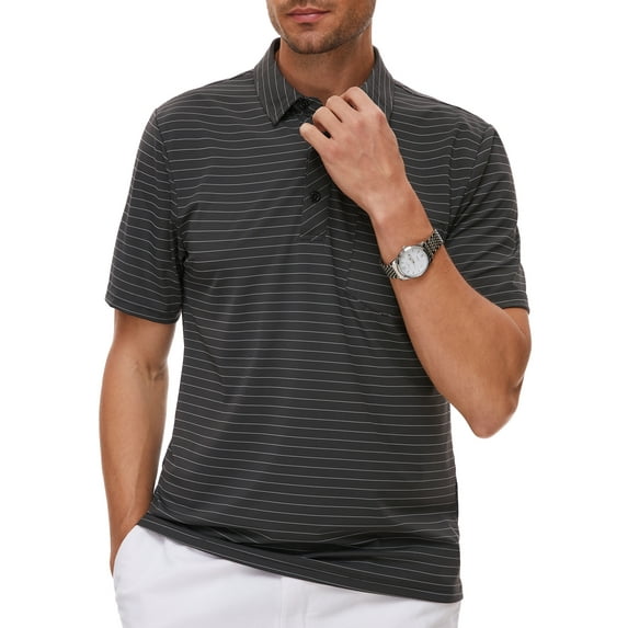 Weilanxin Mens Polo Shirts Short Sleeve Casual Striped Stylish Dry Fit Performance Designed Collared Golf Polo Shirts for Men Gray L