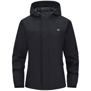 Pdbokew Packable Rain Jacket for Women Waterproof Raincoats with Hood Black L