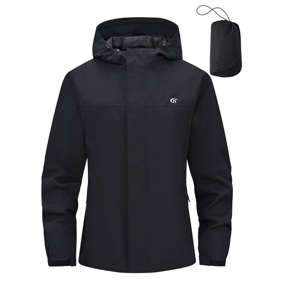 Pdbokew Packable Rain Jacket for Women Waterproof Raincoats with Hood Black M