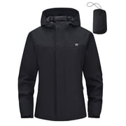 Pdbokew Packable Rain Jacket for Women Waterproof Raincoats with Hood Black XL