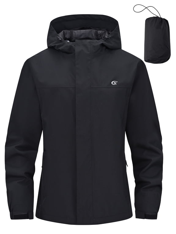 Packable Rain Jacket for Women Waterproof Raincoats with Hood Black XL