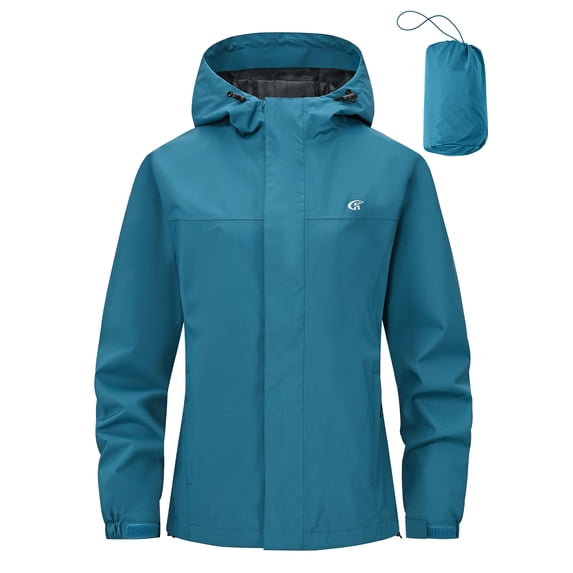 Pdbokew Packable Rain Jacket for Women Waterproof Raincoats with Hood Dark Green L