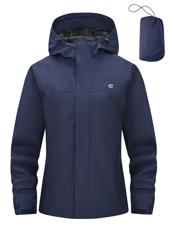 Packable Rain Jacket for Women Waterproof Raincoats with Hood Navy Blue M