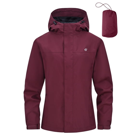 Pdbokew Packable Rain Jacket for Women Waterproof Raincoats with Hood Wine S