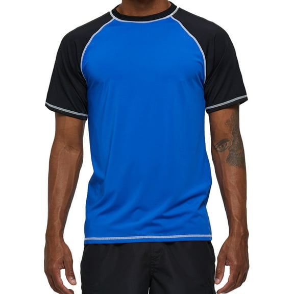 Weilanxin Swim Shirts Short Sleeve for Men Quick Dry Running UPF50  Sun Protection Rash Guard Top BT3-Blue/Black 2XL