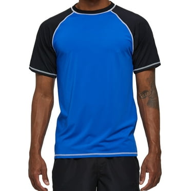 Weilanxin Swim Shirts Short Sleeve for Men Quick Dry Running UPF50  Sun Protection Rash Guard Top BT3-Blue/Black XL