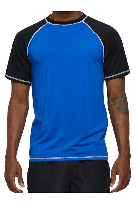 Swim Shirts Short Sleeve for Men Quick Dry Running UPF50+ Sun Protection Rash Guard Top BT3-Blue/Black XL
