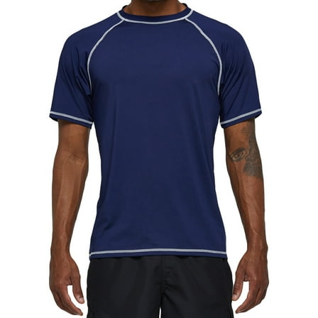 Weilanxin Swim Shirts Short Sleeve for Men Quick Dry Running UPF50  Sun Protection Rash Guard Top BT3-NavyBlue XL