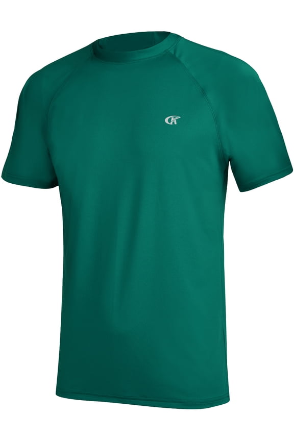 Swim Shirts Short Sleeve for Men Quick Dry Running UPF50+ Sun Protection Rash Guard Top DXY2144-Emerald S