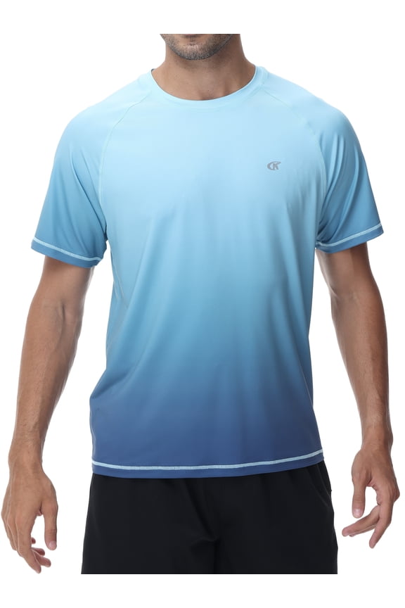 Swim Shirts Short Sleeve for Men Quick Dry Running UPF50+ Sun Protection Rash Guard Top Moon Blue Gradual Grey Blue 2XL