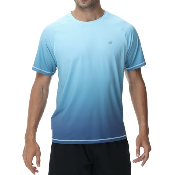 Weilanxin Swim Shirts Short Sleeve for Men Quick Dry Running UPF50+ Sun Protection Rash Guard Top Moon Blue Gradual Grey Blue XL