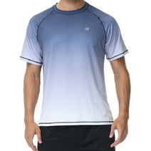 Pdbokew Swim Shirts Short Sleeve for Men Quick Dry Running UPF50+ Sun Protection Rash Guard Top Navy Gradient White L