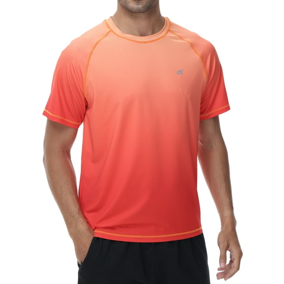 Weilanxin Swim Shirts Short Sleeve for Men Quick Dry Running UPF50 Sun Protection Rash Guard Top Orange Gradient Orange Red L