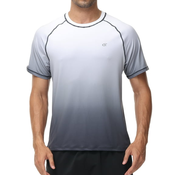 Weilanxin Swim Shirts Short Sleeve for Men Quick Dry Running UPF50  Sun Protection Rash Guard Top White Gradient Carbon Gray L