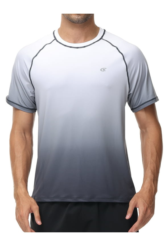 Swim Shirts Short Sleeve for Men Quick Dry Running UPF50+ Sun Protection Rash Guard Top White Gradient Carbon Gray XL
