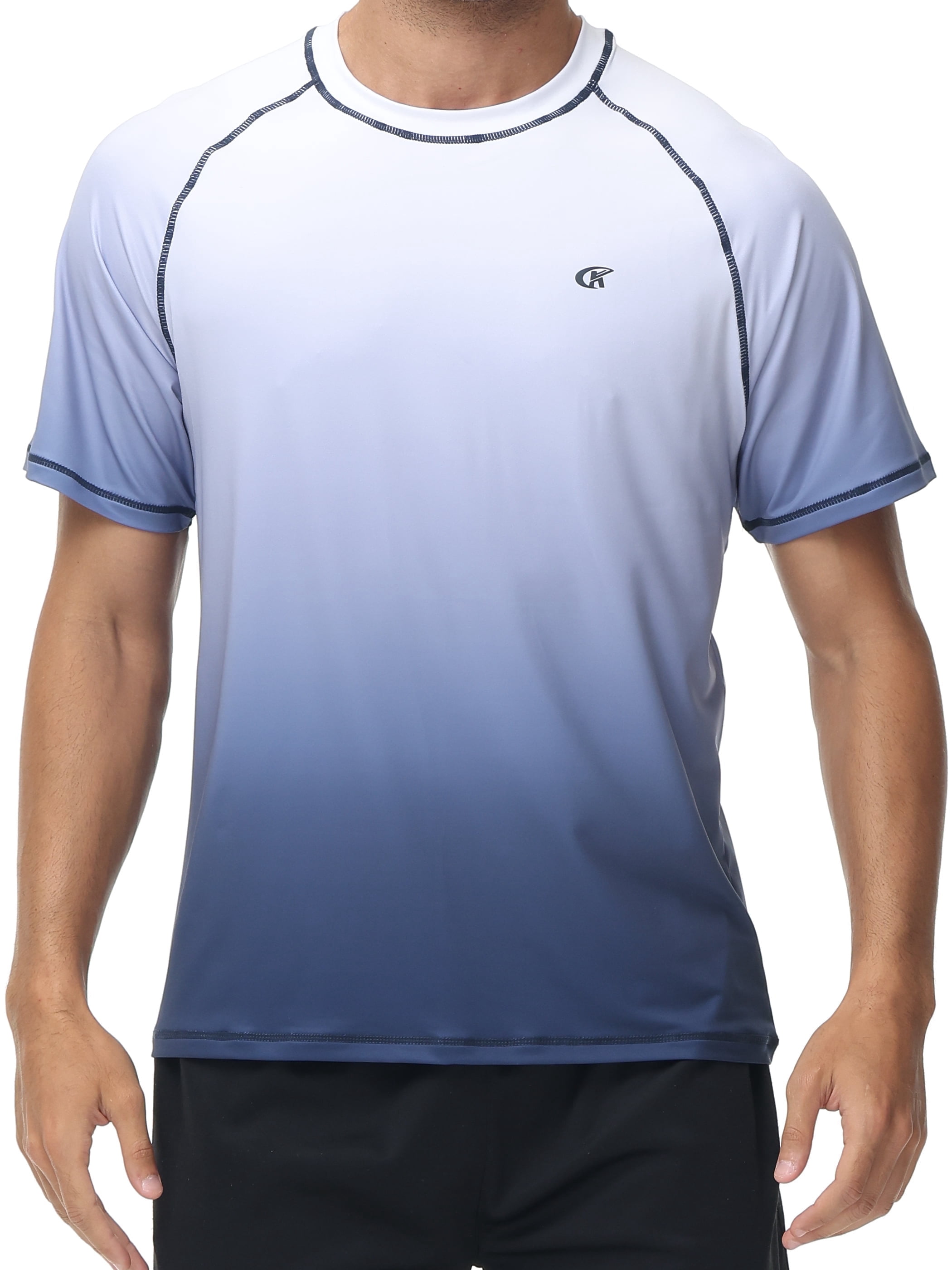 WEILANXIN Store Pdbokew Swim Shirts Short Sleeve for Men Quick Dry Running UPF50+ Sun Protection Rash Guard Top White Gradient Navy XL