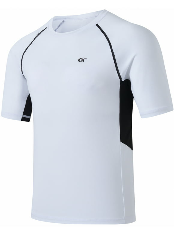 Pdbokew Swim Shirts Short Sleeve for Men Quick Dry Running UPF50+ Sun Protection Rash Guard Top White L