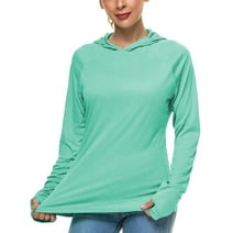 Pdbokew Women's Long Sleeve Shirts UPF50+ Rash Guard Athletic Hoodies Lightweight Thumbholes Sweatshirt Light Green L