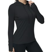 Women's UPF 50+ Sun Protection Hoodie SPF Shirt Long Sleeve Hiking Fishing Outdoor Shirt Lightweight Hoodie Black L