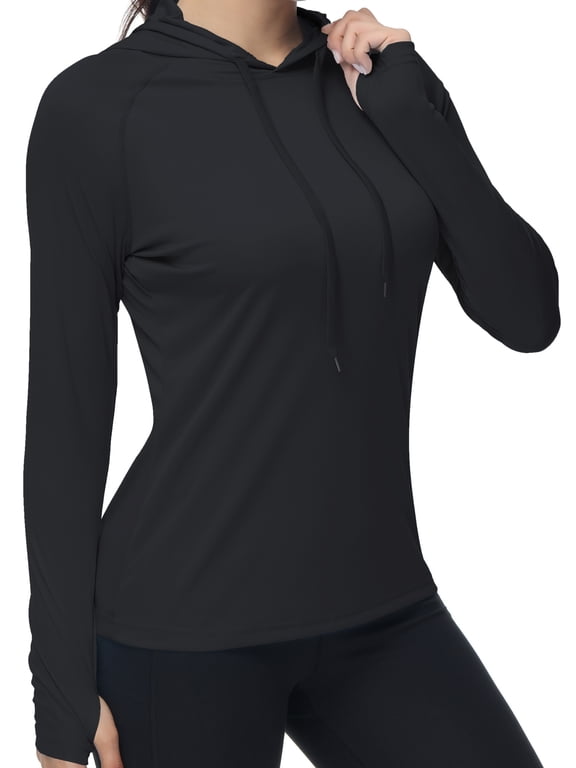 Women's UPF 50+ Sun Protection Hoodie SPF Shirt Long Sleeve Hiking Fishing Outdoor Shirt Lightweight Hoodie Black XL