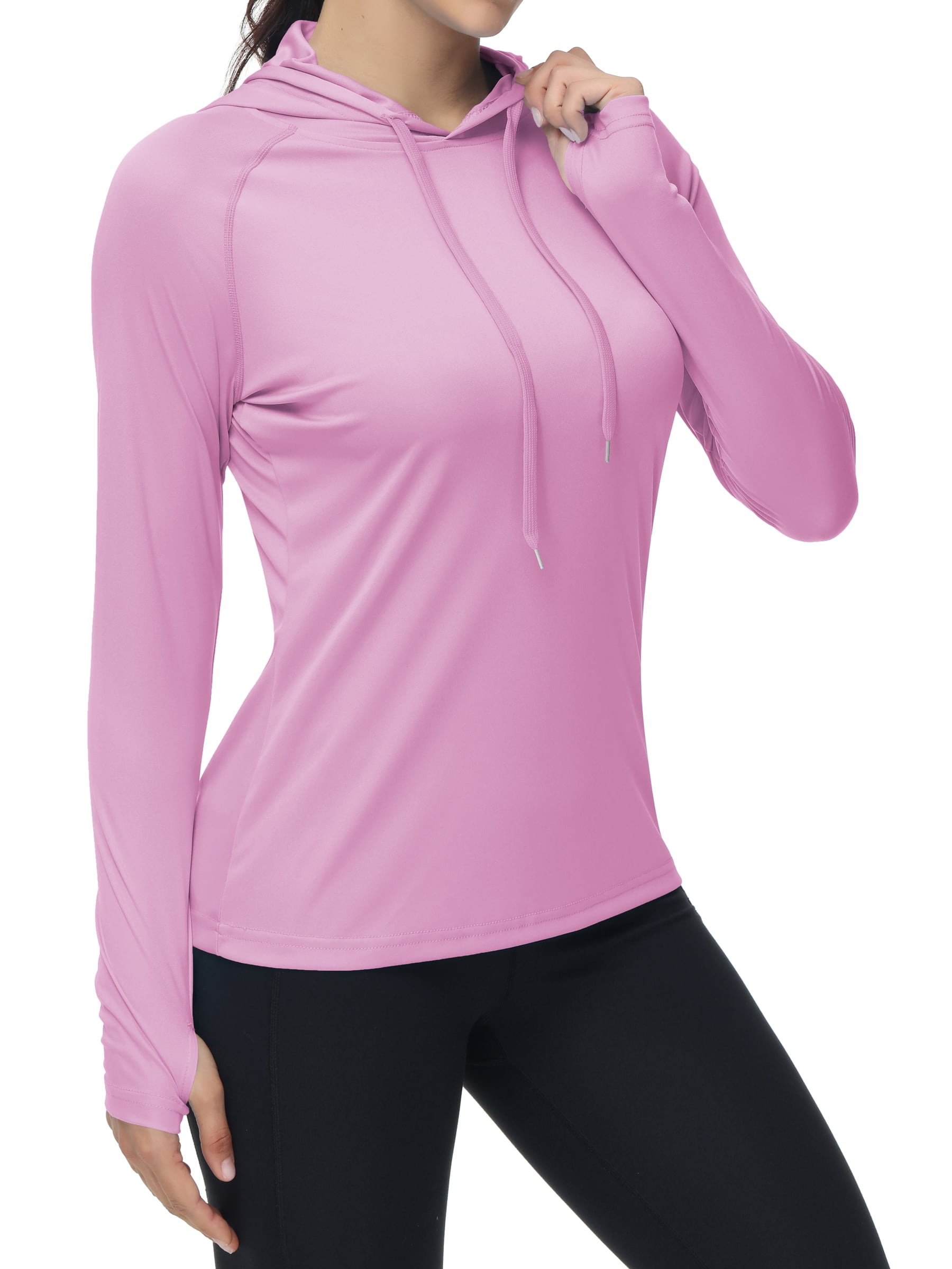  Womens UPF 50+ Sun Protection Hoodie SPF Shirt Long Sleeve  Hiking Fishing Outdoor Shirt Lightweight Hoodie Pink M