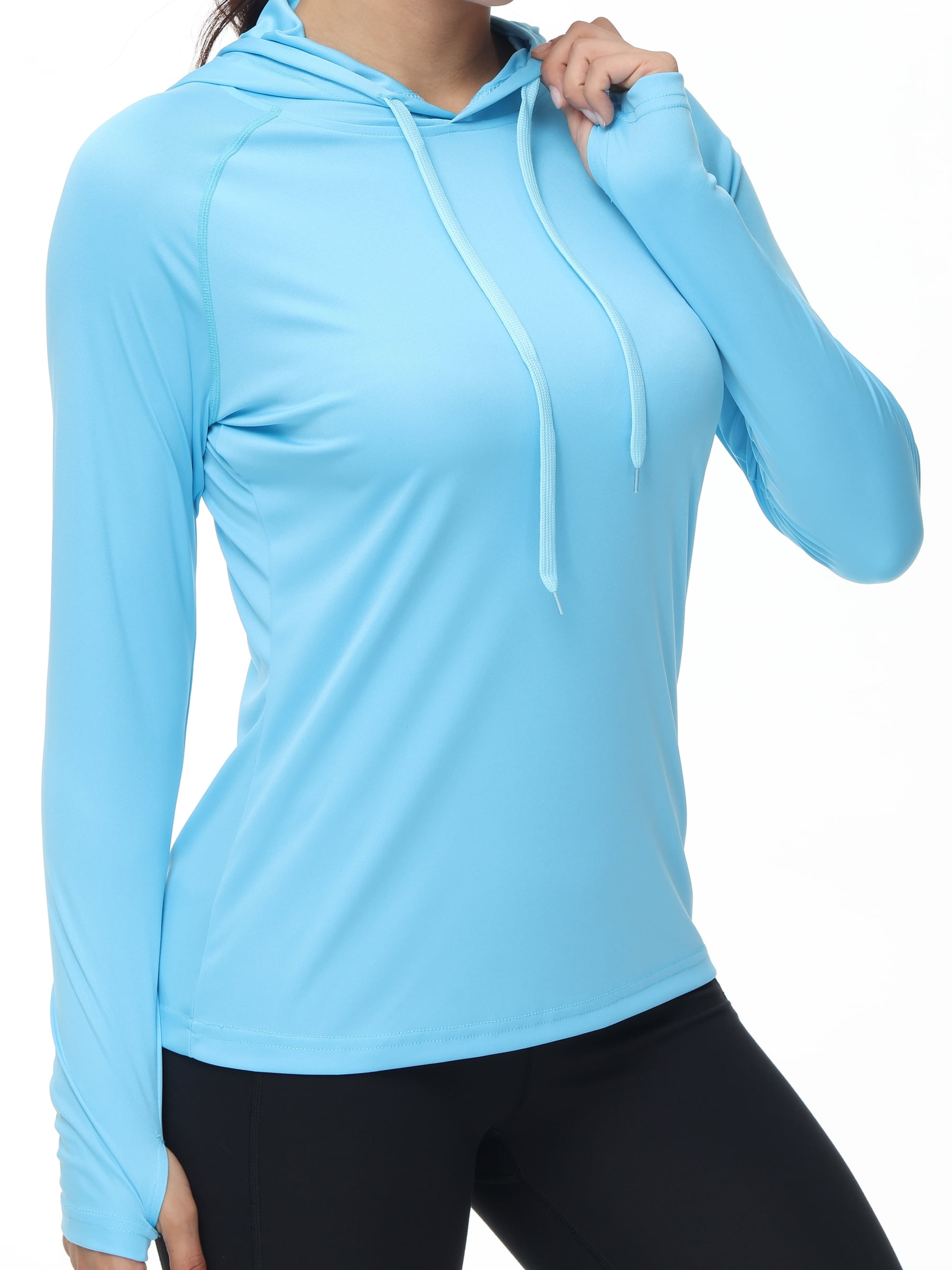 Pdbokew Women's UPF 50+ Sun Protection Hoodie SPF Shirt Long Sleeve Hiking  Fishing Outdoor Shirt Lightweight Hoodie SkyBlue XL