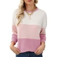 thumbnail image 1 of Pdbokew Womens 2025 Fall Winter Sweaters Casual Long Sleeve Ribbed Knit Crew Neck Lightweight Pullover Pink L, 1 of 7