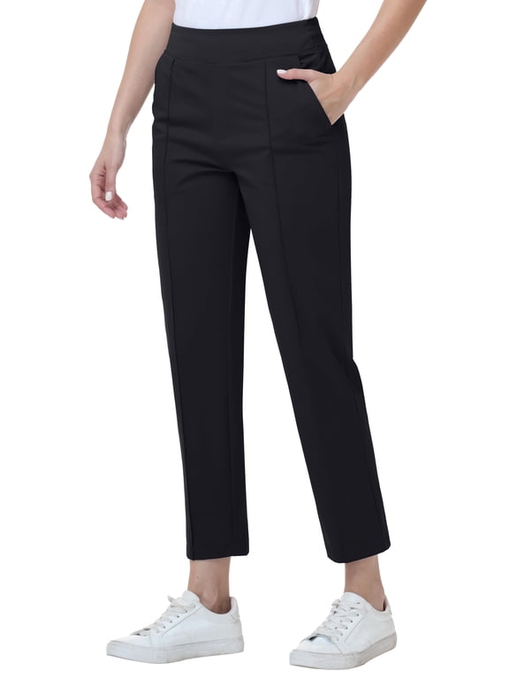 Womens Golf Pants Lightweight with Zipper Pockets Petite Ankle Dressy Golf Work Business Casual Slacks Black M