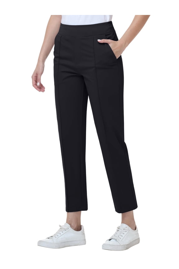 Womens Golf Pants Lightweight with Zipper Pockets Petite Ankle Dressy Golf Work Business Casual Slacks Black M