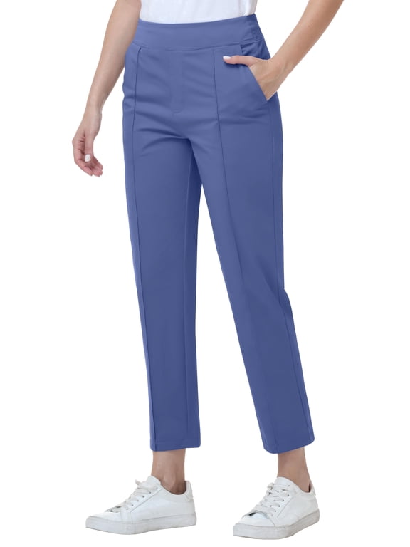 Womens Golf Pants Lightweight with Zipper Pockets Petite Ankle Dressy Golf Work Business Casual Slacks Blue M