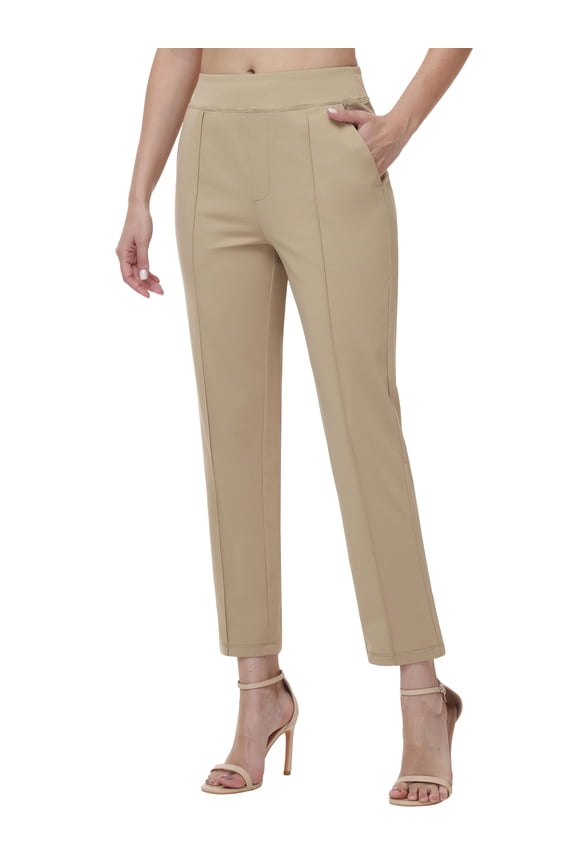 Womens Golf Pants Lightweight with Zipper Pockets Petite Ankle Dressy Golf Work Business Casual Slacks Khaki S