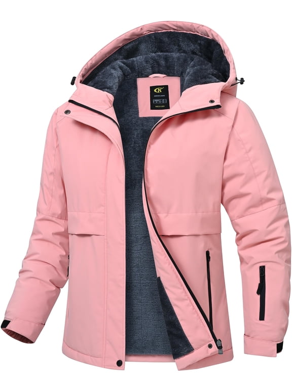 Women's Winter Coats Waterproof Snow Ski Jacket Warm Fleece Light Pink XL