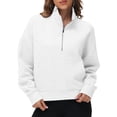 thumbnail image 1 of Pdbokew Women's Waffle-Knit Hoodie Top with 1/2 Zip for Casual Wear Autumn Sweatshirt White L, 1 of 9