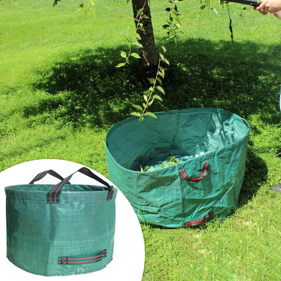 Pe Garden Leaf Bag With Support Ring Foldable Round Yard Waste Container With Handles Garden Debris Storage Sack For Leaves Weeds(Green-31Cm)