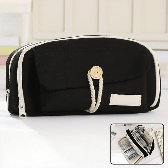 Pe-ncil Case, Large Capacity Pe-ncil Pouch, Aesthetic P-en Bag Office Stationery Organizer Simple Sturdy Multifunctional for G-irls Women Men(Back)