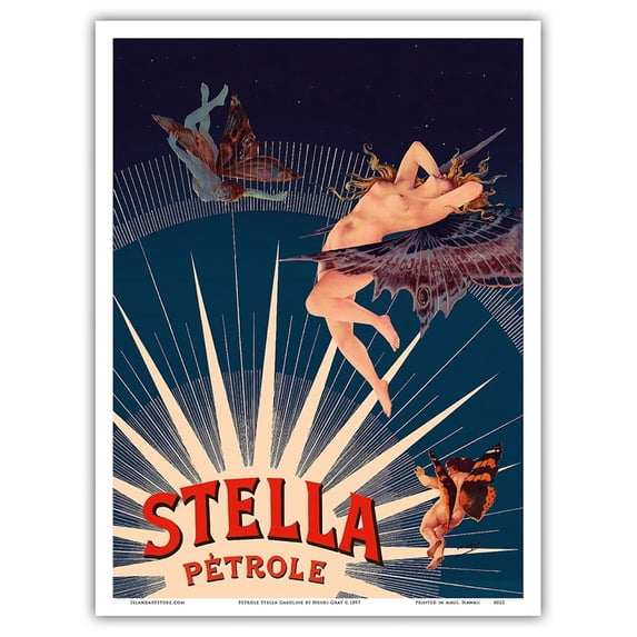 Pétrole Stella Gasoline - Nymph and Cherub - Vintage Advertising Poster by Henri Gray c.1897 - Master Art Print (Unframed) 9in x 12in