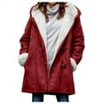 thumbnail image 1 of Pea Coat for Women Winter Usmixi Padded Fleece Overcoat for Women Warm Thickened Soft Plush Lined Hooded Coat Casual Solid Horn Button Outwear Jacket with Pocket Jacket Holiday, 1 of 5
