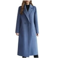 thumbnail image 1 of Pea Coat for Women Full Sleeve Solid Button Lapel Collar Mid Length Jacket with Pockets Blue M, 1 of 3