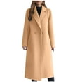 thumbnail image 1 of Pea Coat for Women Full Sleeve Solid Button Lapel Collar Mid Length Jacket with Pockets Brown XL, 1 of 3