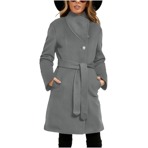 Pea Coats For Women Sevevn Pea Coats for Women Fall Winter Stand Collar Single Breasted Long Trench Coat with Belt 2025