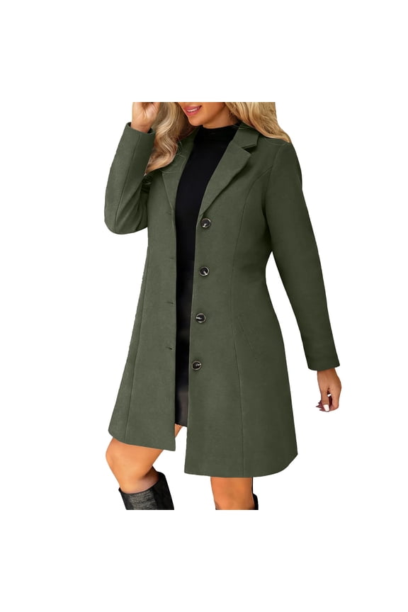 Pea Coats For WomenCollared Wool Blend Trench Pea Coat Winter Jackets Midi Long Trench Coat Wool Coats For Women Women Dress Coat Trench Pea Coat Dress Coats For Women