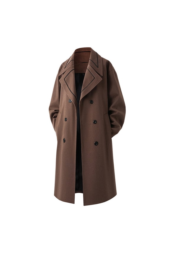 Pea Coats for Men Long Trench Coat Wool Blend Notched Collar Double Breasted Oversized Heavyweight Overcoats with Pockets
