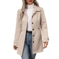thumbnail image 1 of Pea Coats for Women Single Breasted Wool Coat Casual Long Sleeve Outwear Trench Coat Beige XL, 1 of 9
