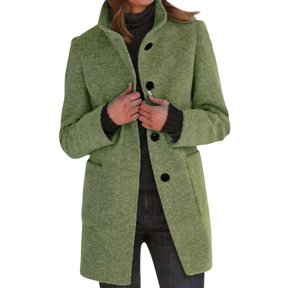 Pea Coats for Women Winter Peacoat Jacket Casual Stand Collar Single Breasted Pea Coat Long Sleeve Jackets Army Green XL