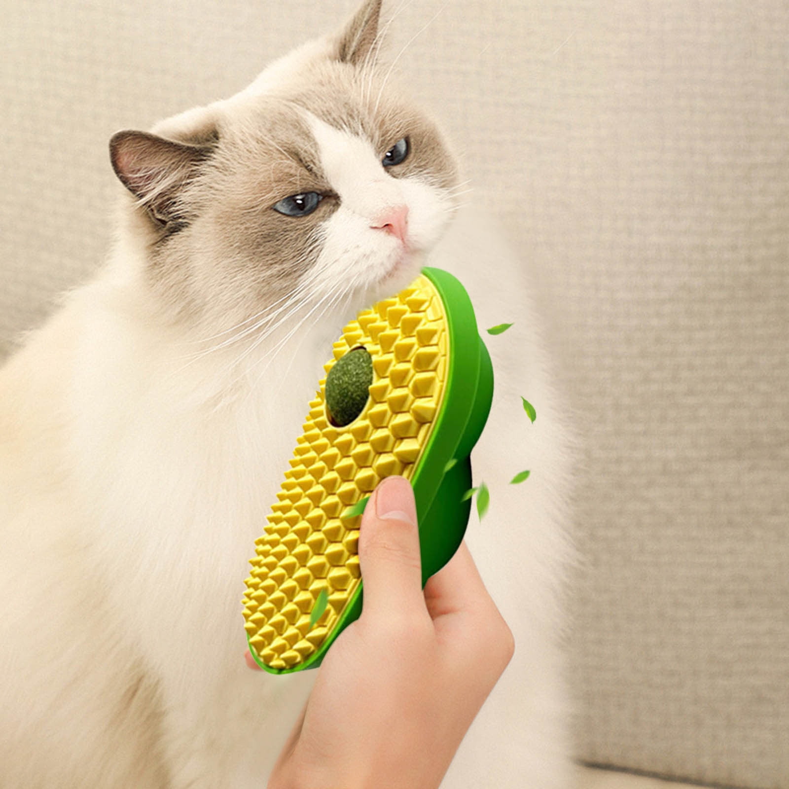 View of Pea Mint Cat Grooming Brush - Self Cleaning Cat Hair Remover with ...