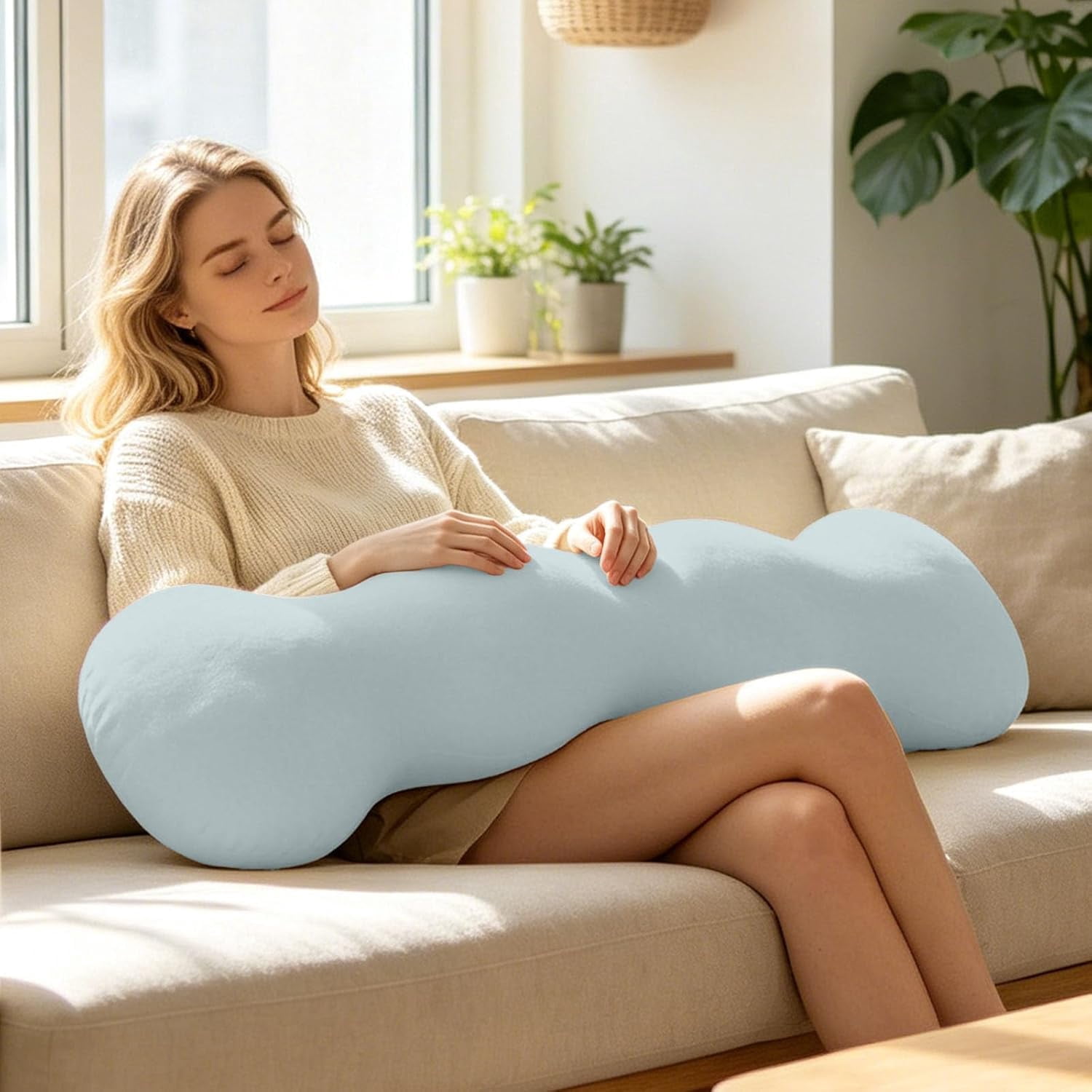 Pea Pod Body Pillow 100x48cm Soft Supportive for Side SleeperSky Blue